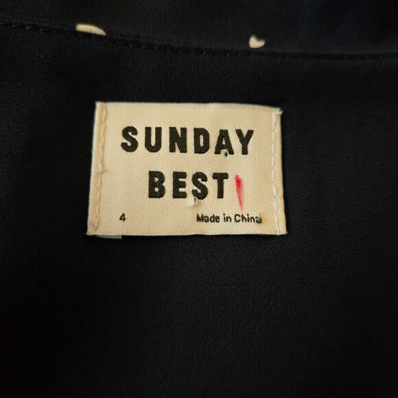 Sunday Best Heart Print Ruffle Mini Wrap Dress Navy Size 4 Date Night Out Brunch - Picture 11 of 11